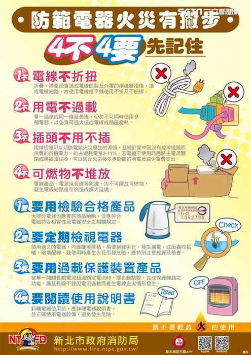 防範電器火災有撇步，4不4要先記住